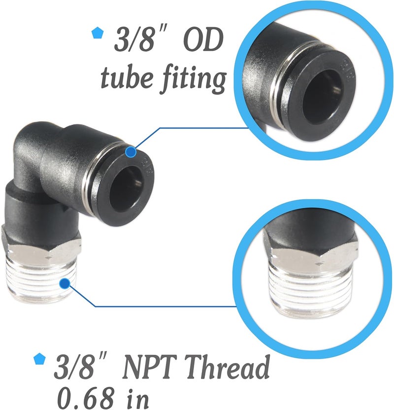 MSAEIQUN 3/8 Air hose fittings, Air fittings Male Elbow 3/8 Inch Tube OD x 3/8 NPT Thread Push to Connect Fitting, PL-3/8-N3 (Pack of 10) (3/8-3/8) - Image 2